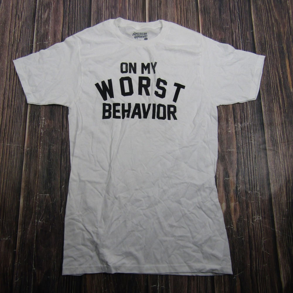 American Highway Graphic Tee Womens S White On My Worst Behavior Cotton T-Shirt